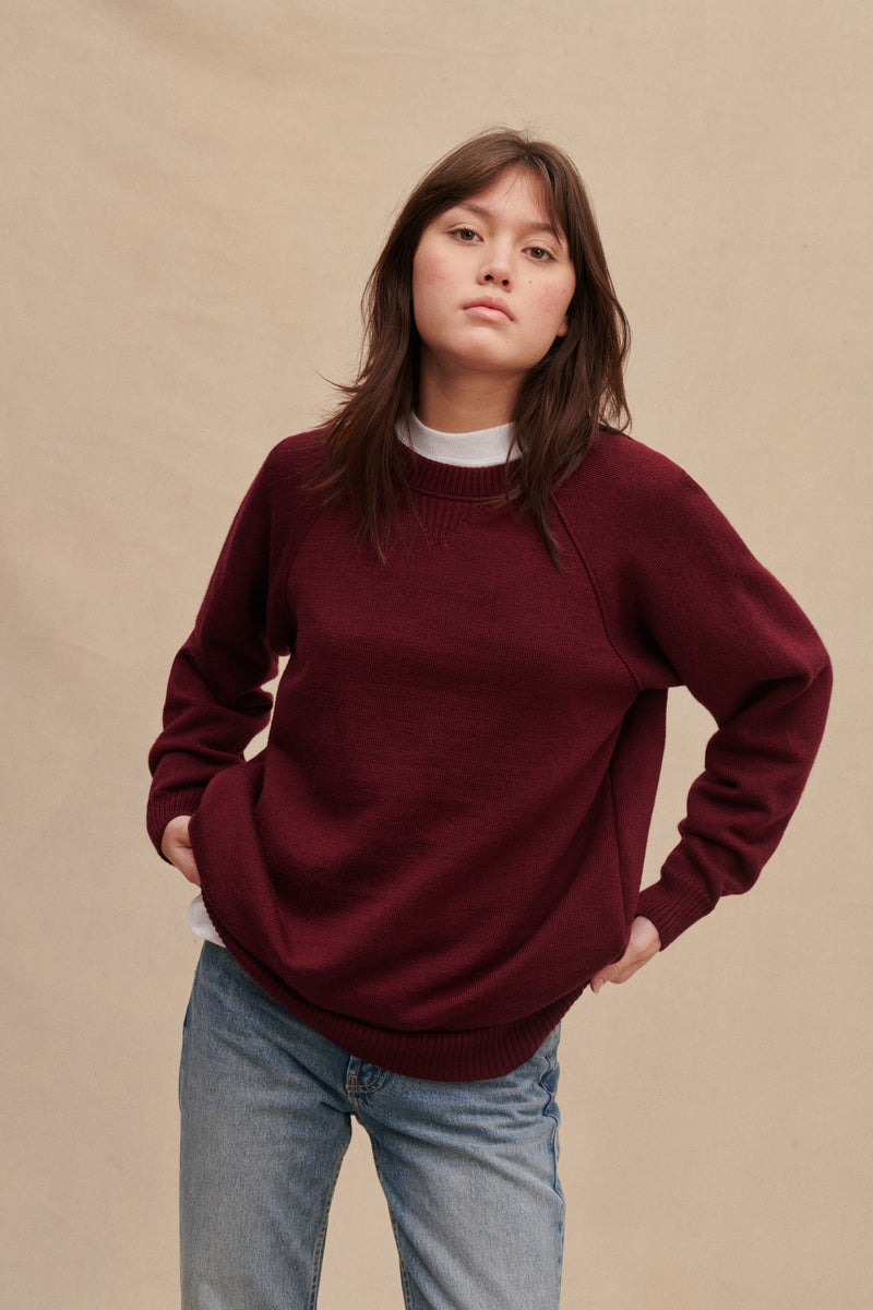 Merino wool burgundy sweatshirt for women