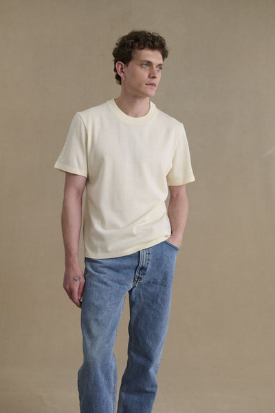 Men's offwhite short-sleeved merino wool t-shirt