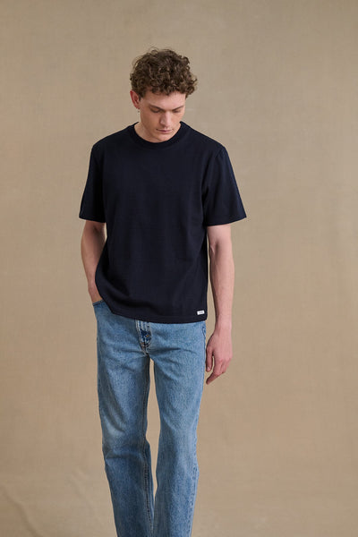 Men's navy blue short-sleeved merino wool t-shirt