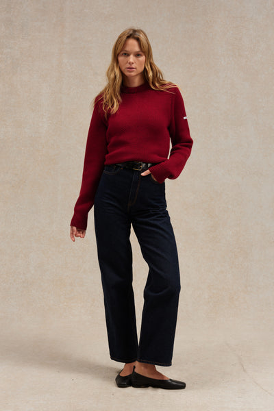 Pull Norvégien col rond bordeaux pour femme