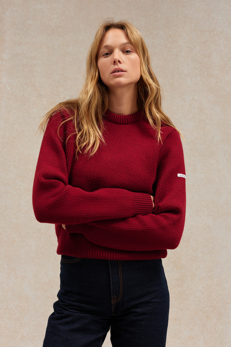 Pull Norvégien col rond bordeaux pour femme