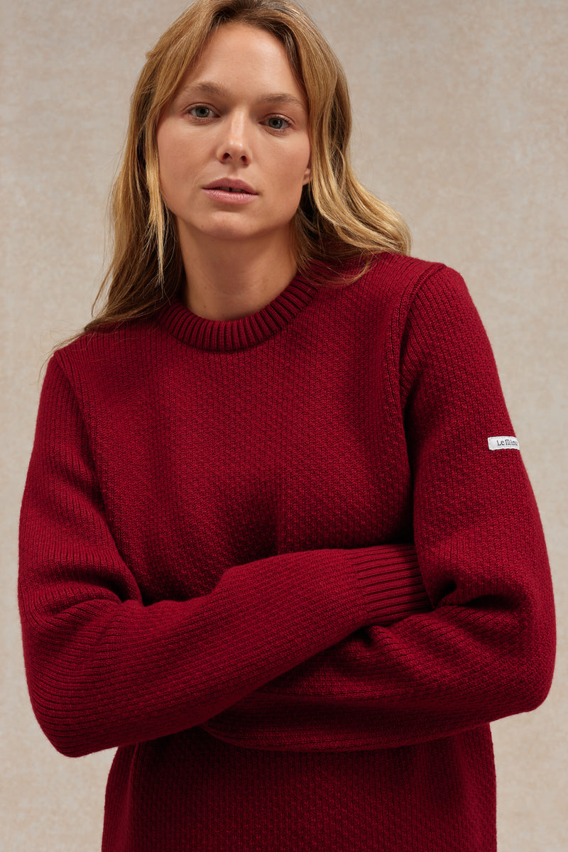 Pull Norvégien col rond bordeaux pour femme