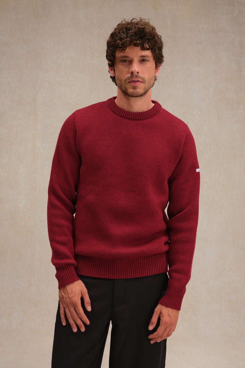Pull col rond norvégien bordeaux pour homme Le Minor