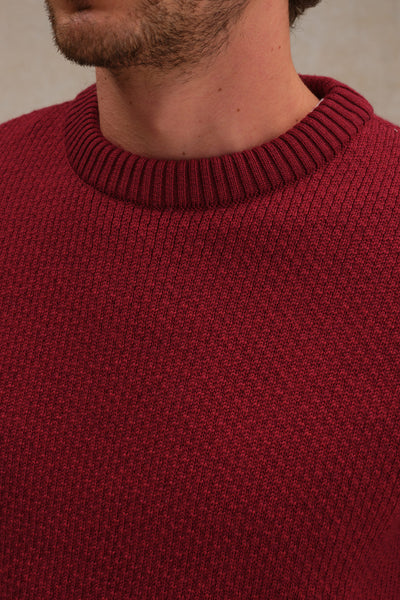 Men's burgundy round-neck Norwegian sweater