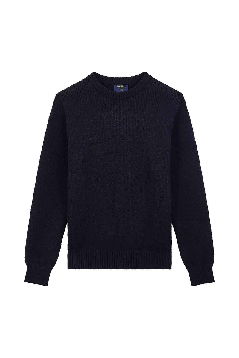 Norwegian" navy round neck sweater - merino