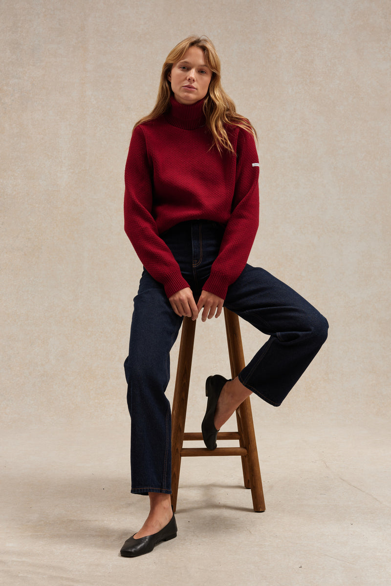 Pull col roulé Norvégien bordeaux pour femme