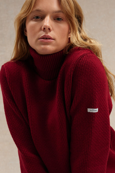 Pull col roulé Norvégien bordeaux pour femme
