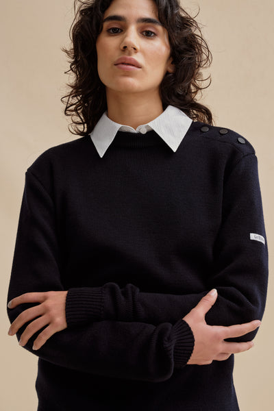 Pull marin ample bleu marine en laine mérinos pour femme