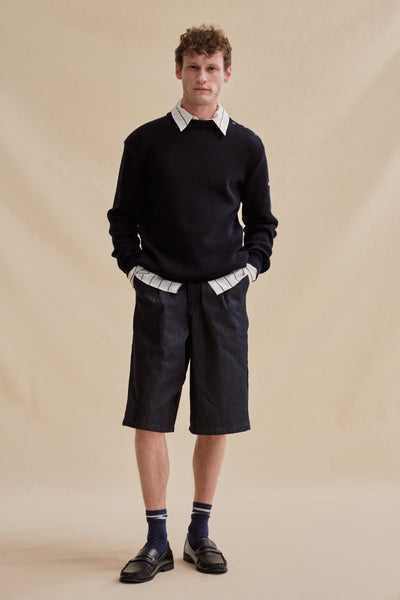 Pull marin ample bleu marine en laine mérinos pour homme
