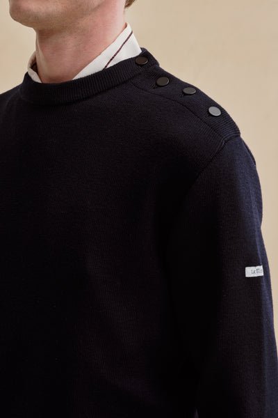 Pull marin ample bleu marine en laine mérinos pour homme