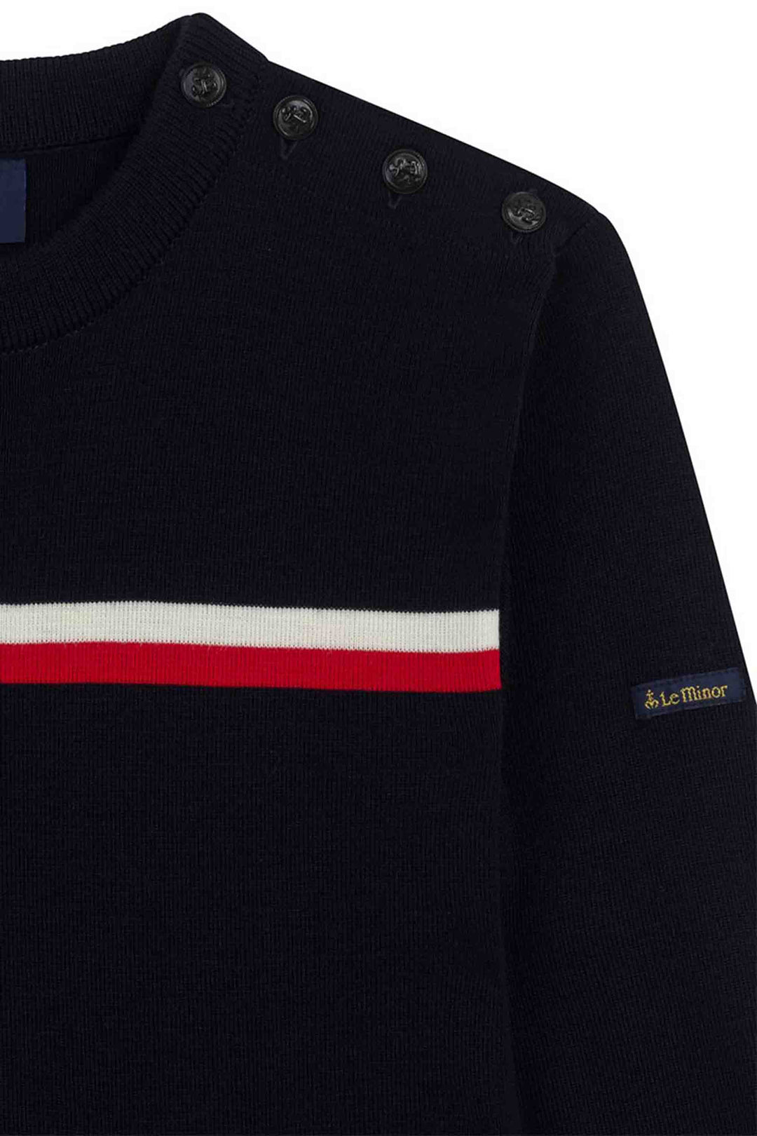 Pull marin femme en laine mérinos bleu marine avec rayure Le Minor