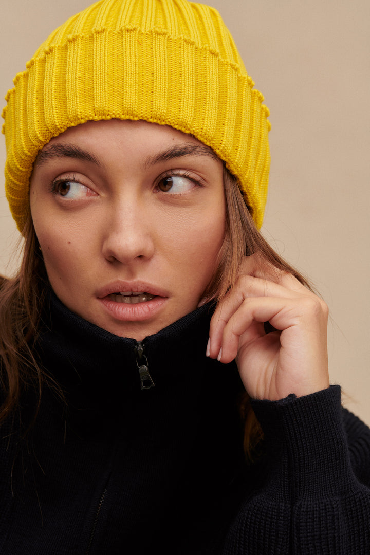 Yellow ribbed beanie mixed – Le Minor display picture 3