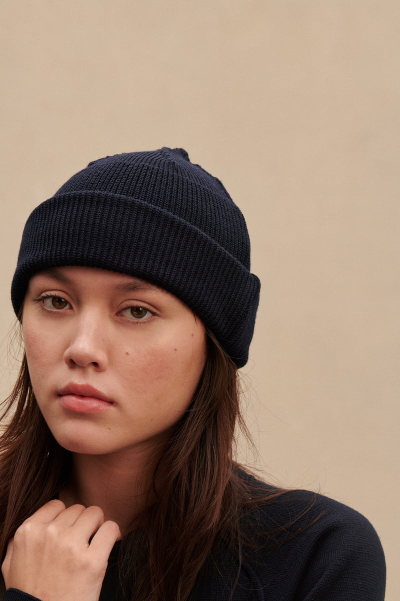 French Navy anchor blue beanie