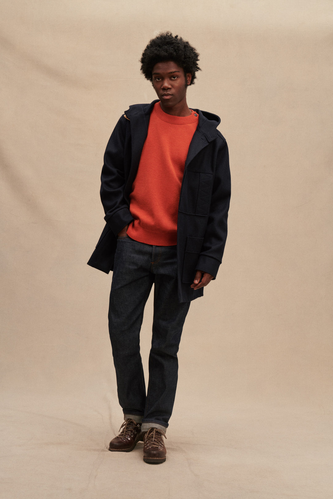 Men's navy blue Kabig coat in wool sheet | Le Minor