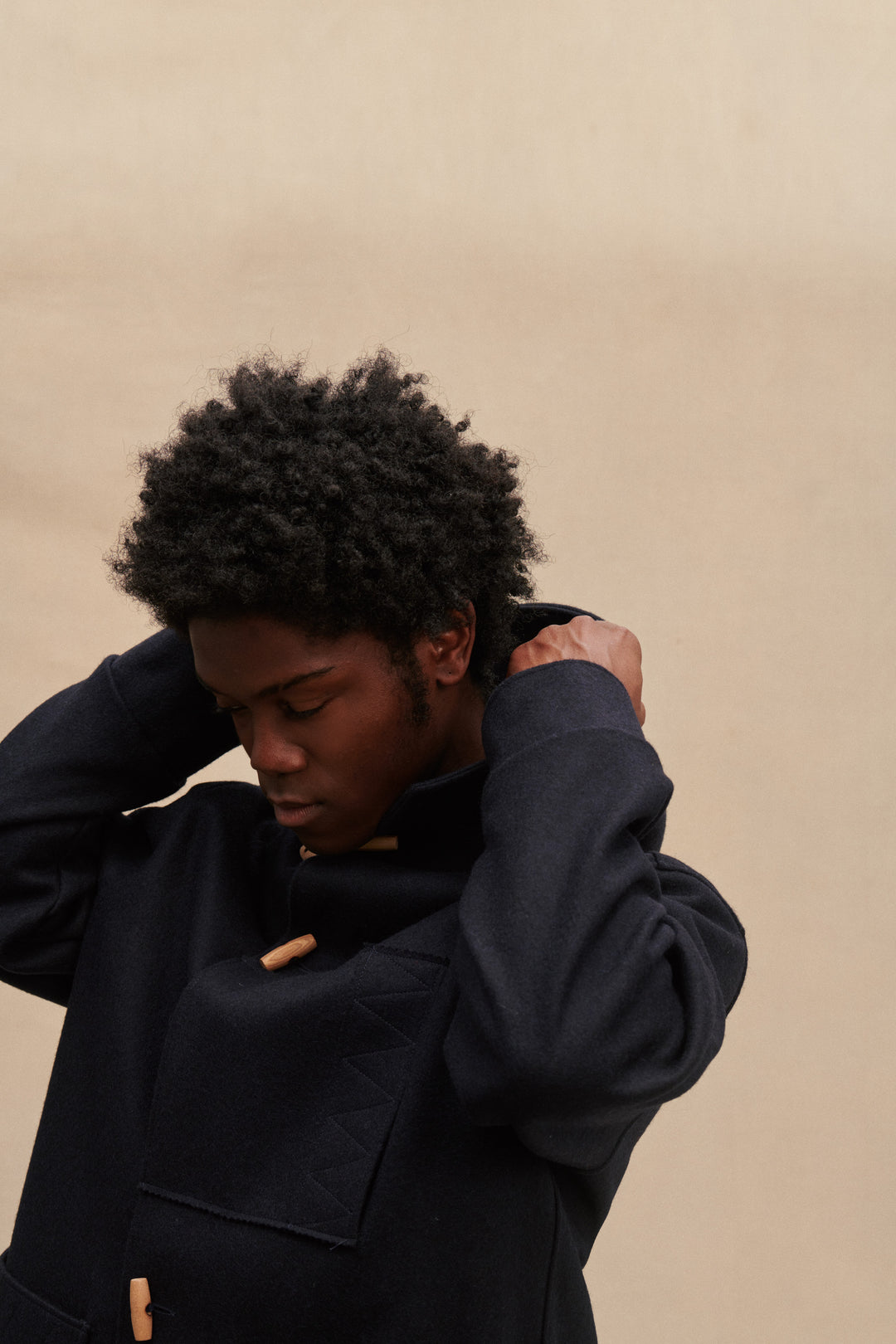 Men's navy blue Kabig coat in wool sheet | Le Minor