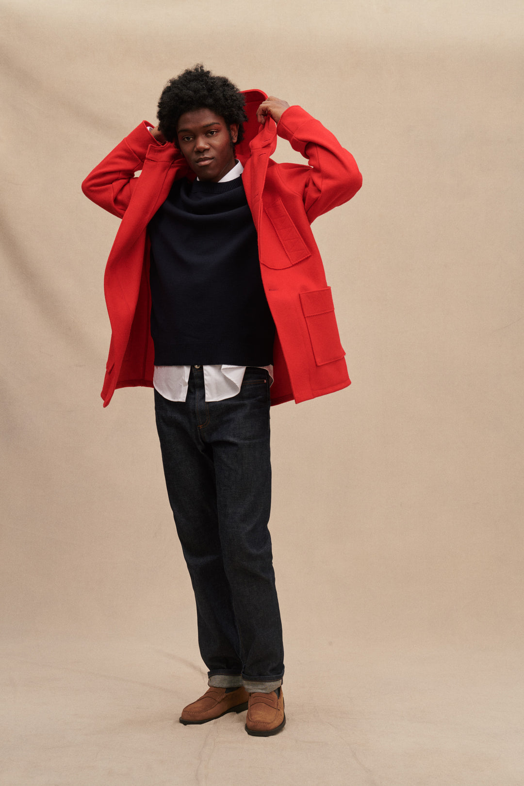 Men's red Kabig coat in wool sheet | Le Minor