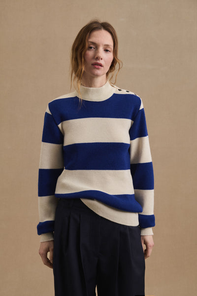 Women's ecru and roy striped sailor sweater