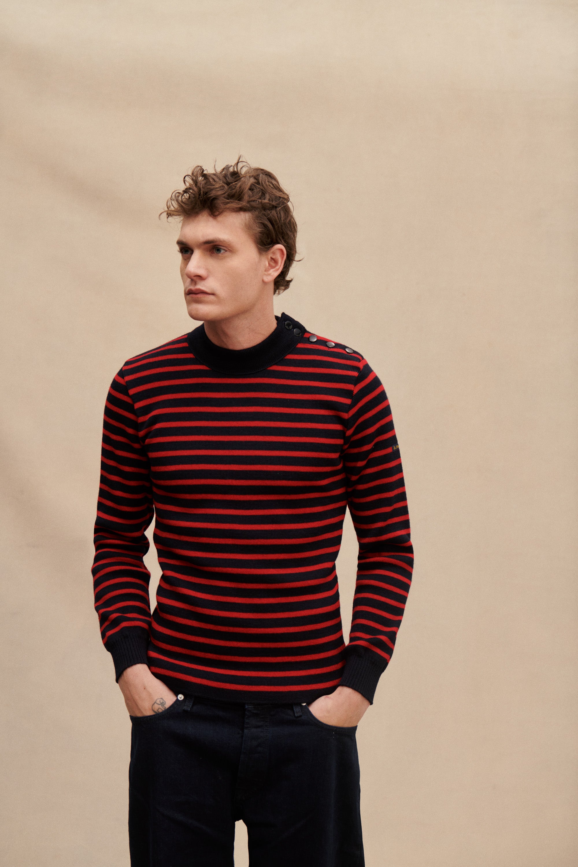 Men's navy blue and red striped sailor sweater | Le Minor