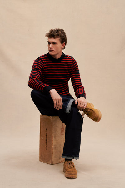 Pull Marin rayé marine et rouge pour Homme