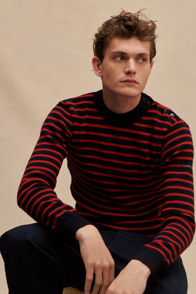 Men's navy blue and red striped sailor sweater