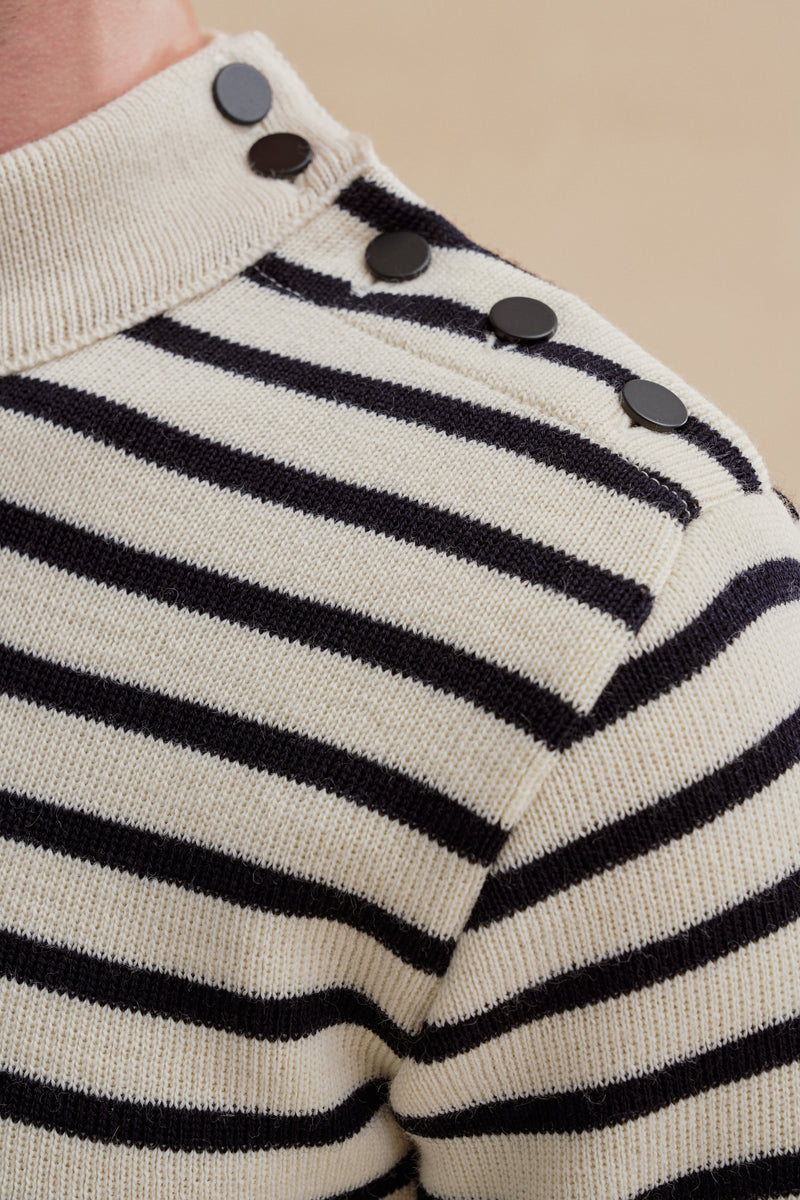 Pull marin écru et bleu marine pour homme