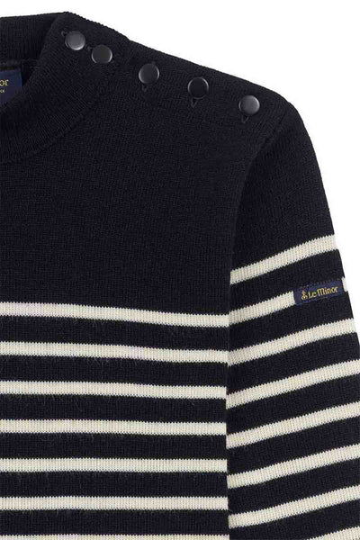 Women's navy blue striped sailor sweater in virgin wool