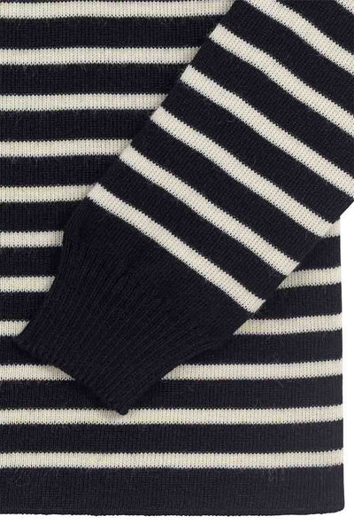 Women's navy blue striped sailor sweater in virgin wool