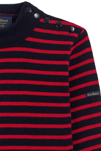 Men's navy blue and red striped sailor sweater