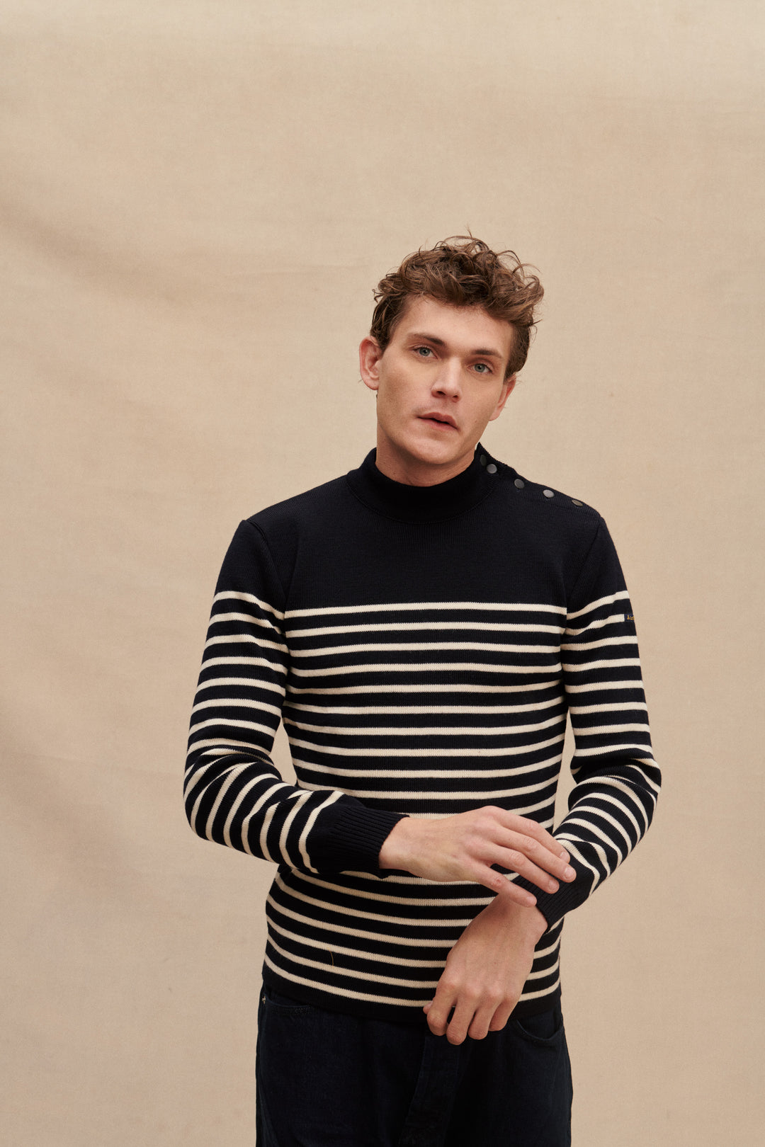 Men's navy blue striped sailor sweater in virgin wool | Le Minor Men's navy blue striped sailor sweater in virgin wool | Le Minor