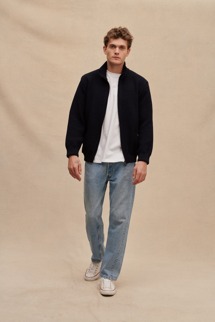 Men's navy virgin wool jacket | Le Minor