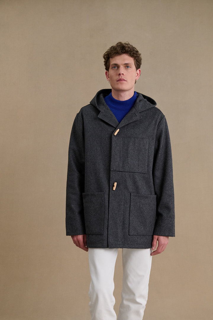 Men's grey woollen Kabig coat | Le Minor