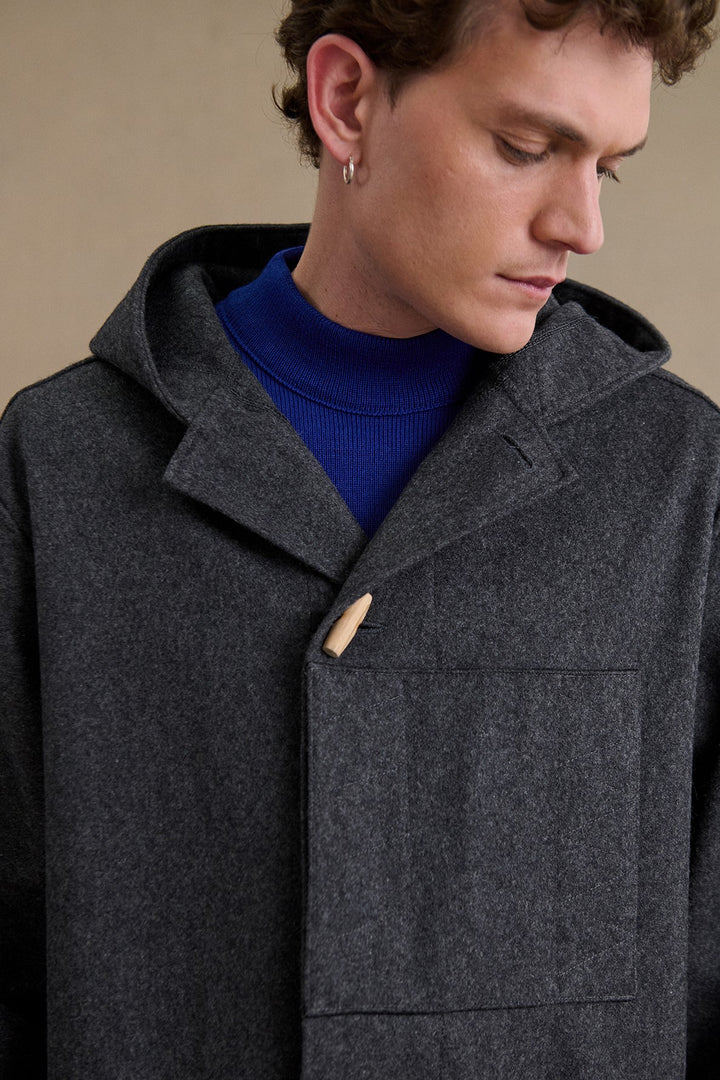 Men's grey woollen Kabig coat | Le Minor