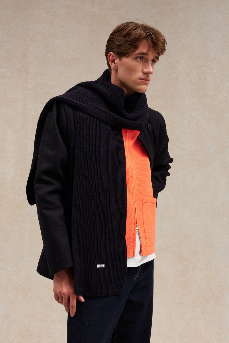 Unisex navy blue extra soft ribbed scarf