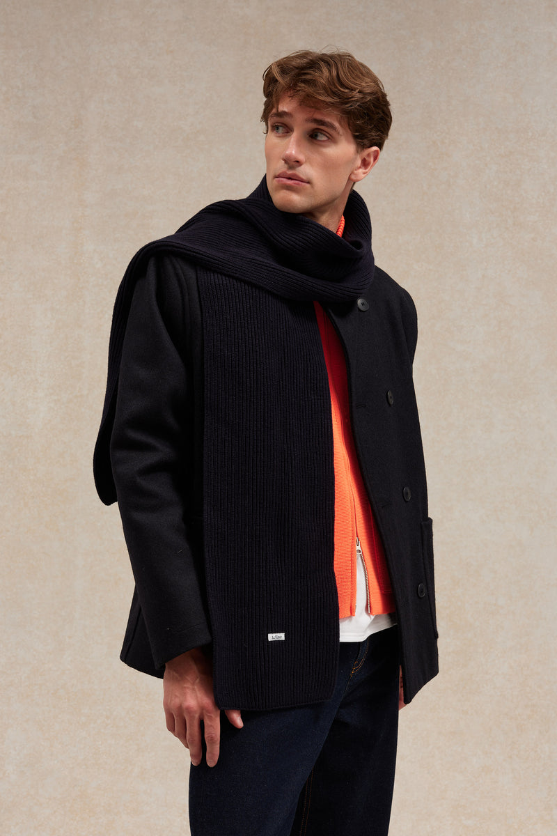 Unisex navy blue extra soft ribbed scarf