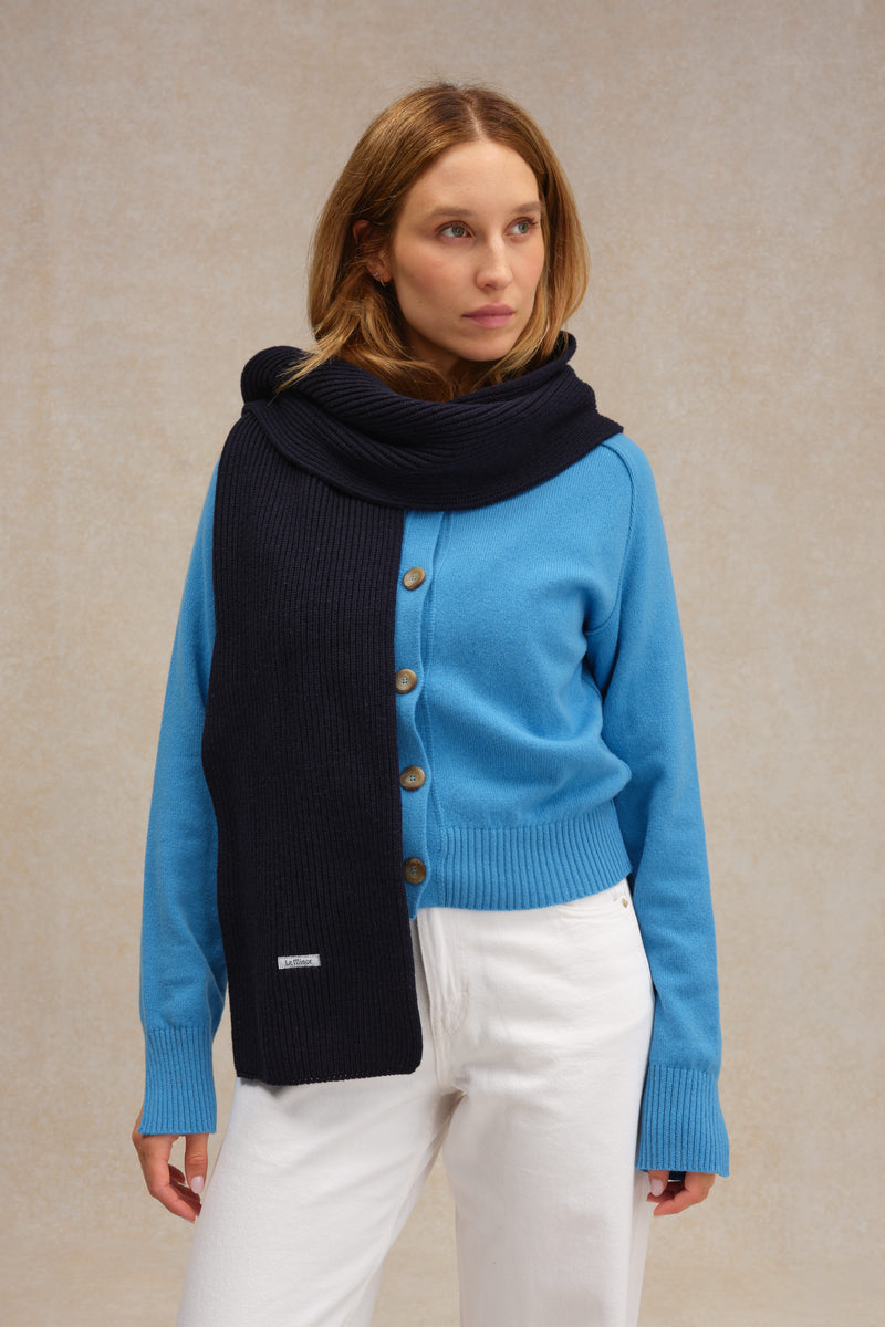 Unisex navy blue extra soft ribbed scarf