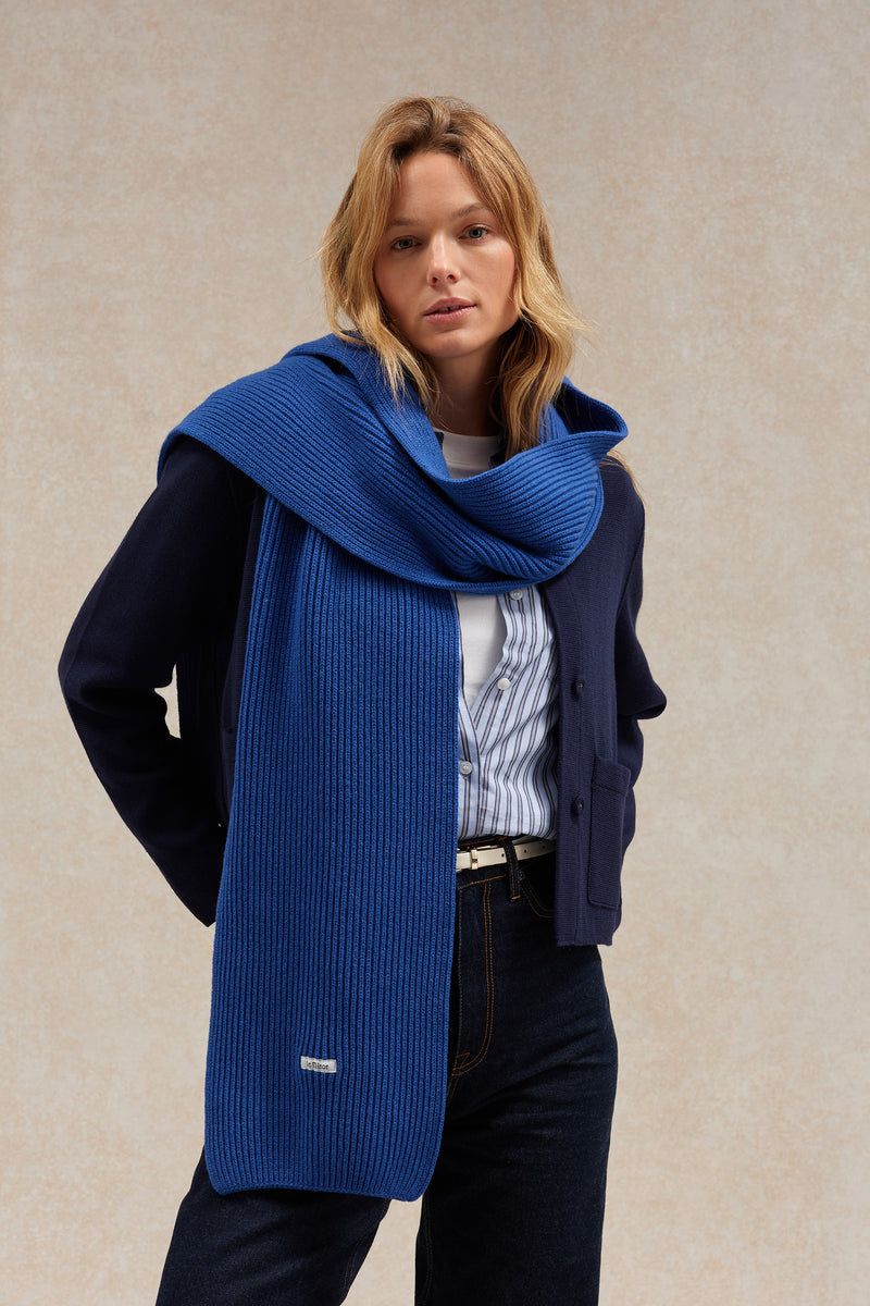 Écharpe à côtes extra doux mixte bleu roi