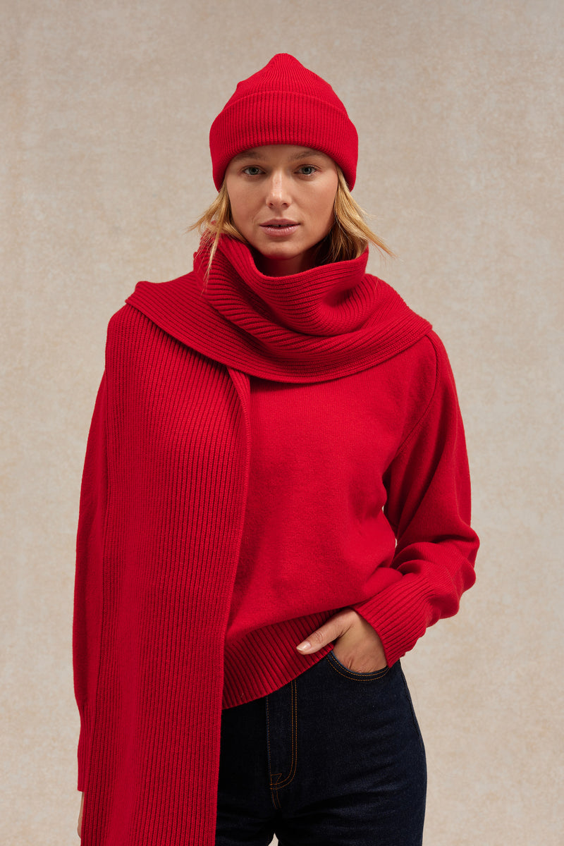 Unisex red extra soft ribbed scarf