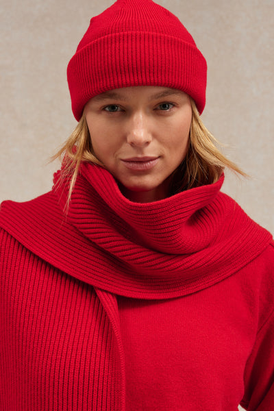 Unisex red extra soft ribbed scarf
