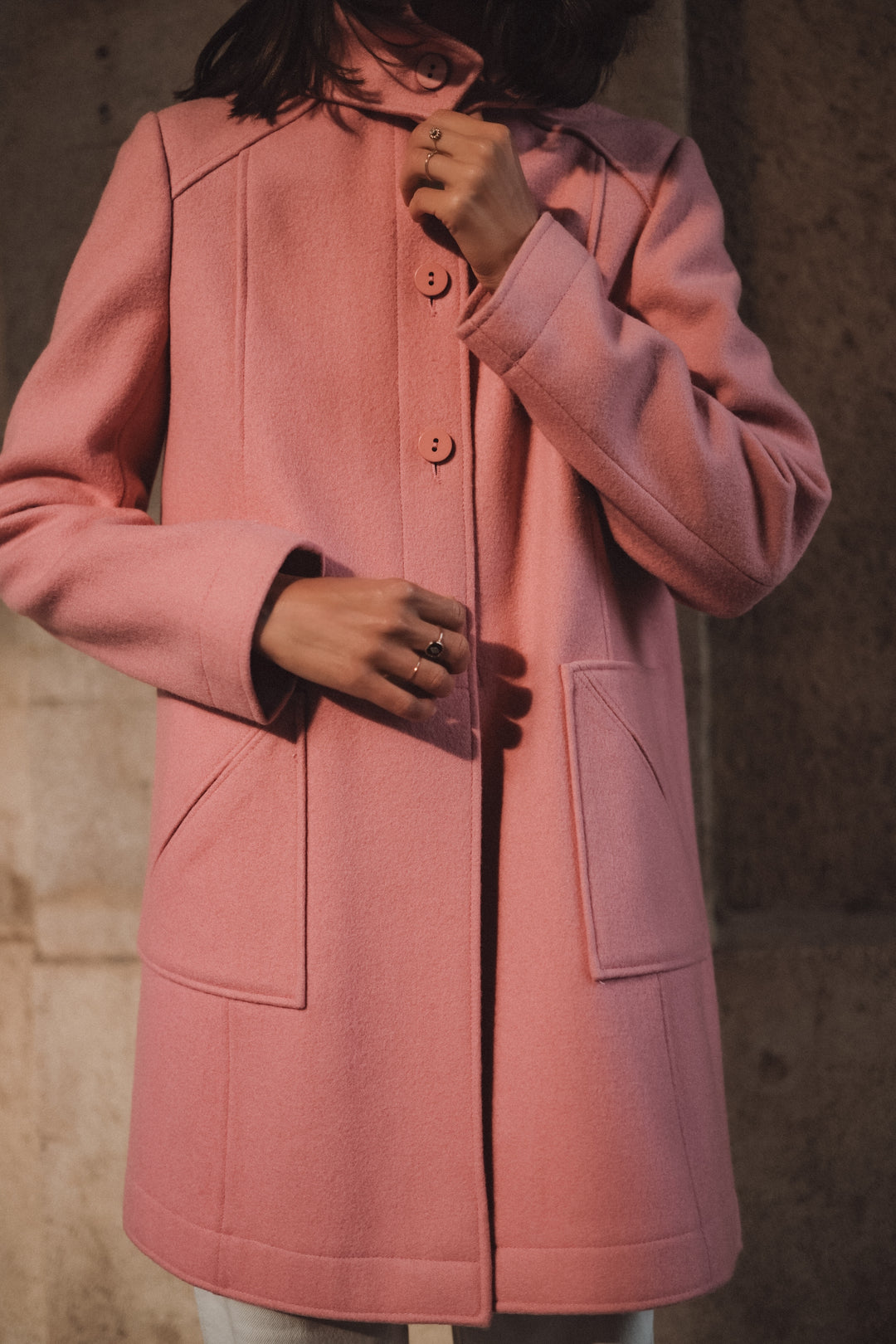 【美品】Hamilton Wool  Coat nude rose Women's Pink Wool Coat | Le Minor