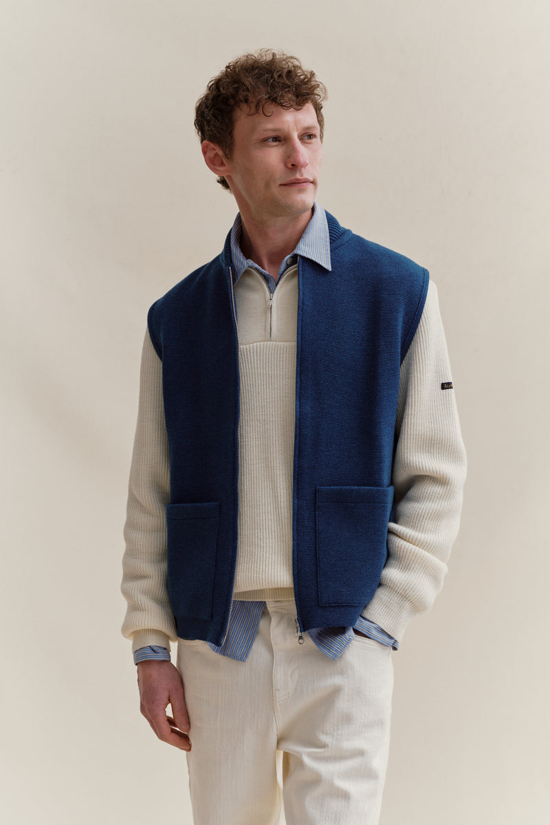Gillet zippé homme bleu denim Le Minor