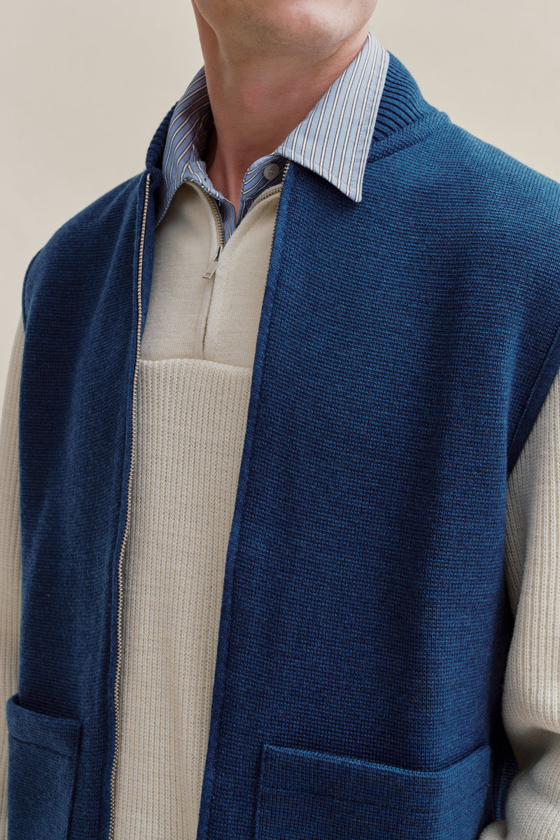 Gillet zippé homme bleu denim Le Minor  