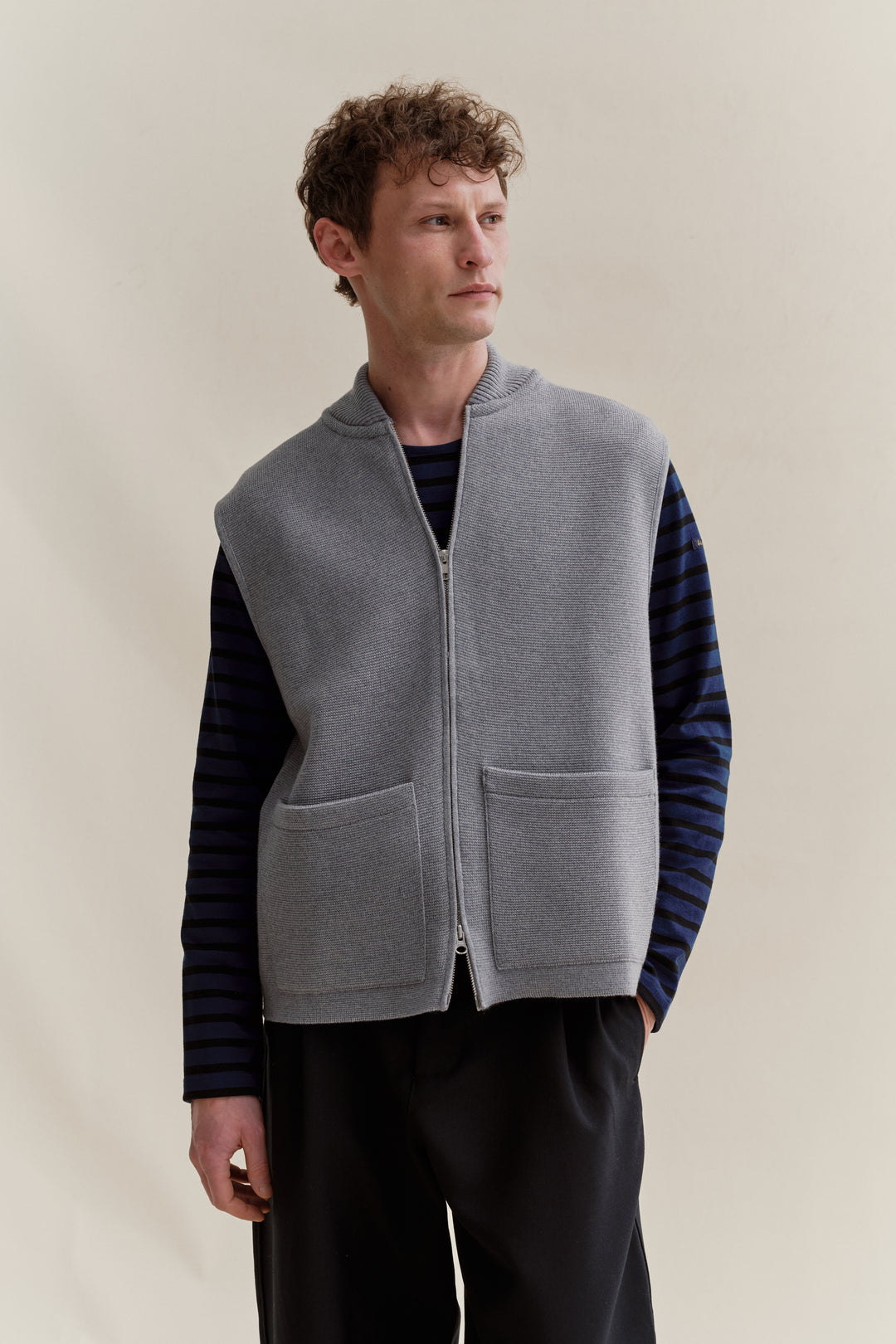Men's Milano grey merino wool zip cardigan | Le Minor