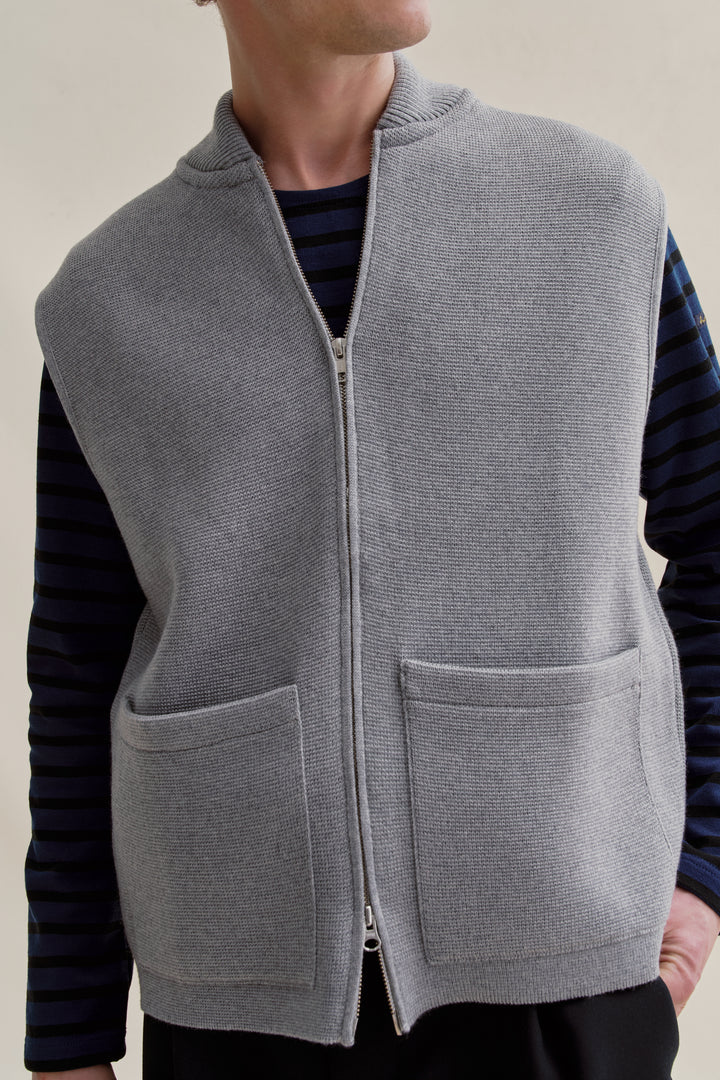 Gilet zippé en laine Mérinos de luxe pour homme - Bleu marine → Taille S Gilet zippé en laine Mérinos de luxe pour homme - Bleu marine → Taille S