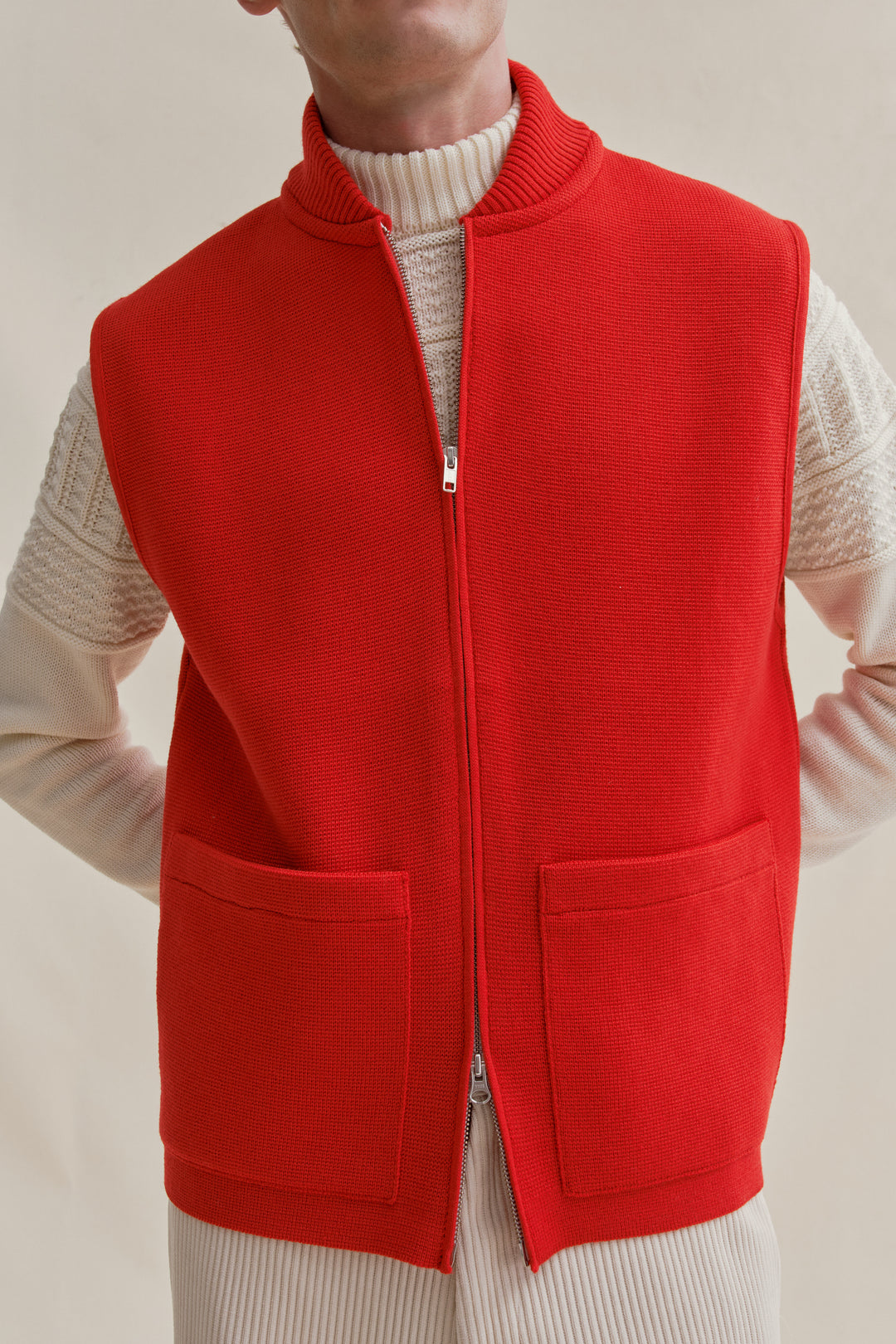 Gilet En Tweed De Laine Rouge – Taille 42 – Réf. 198