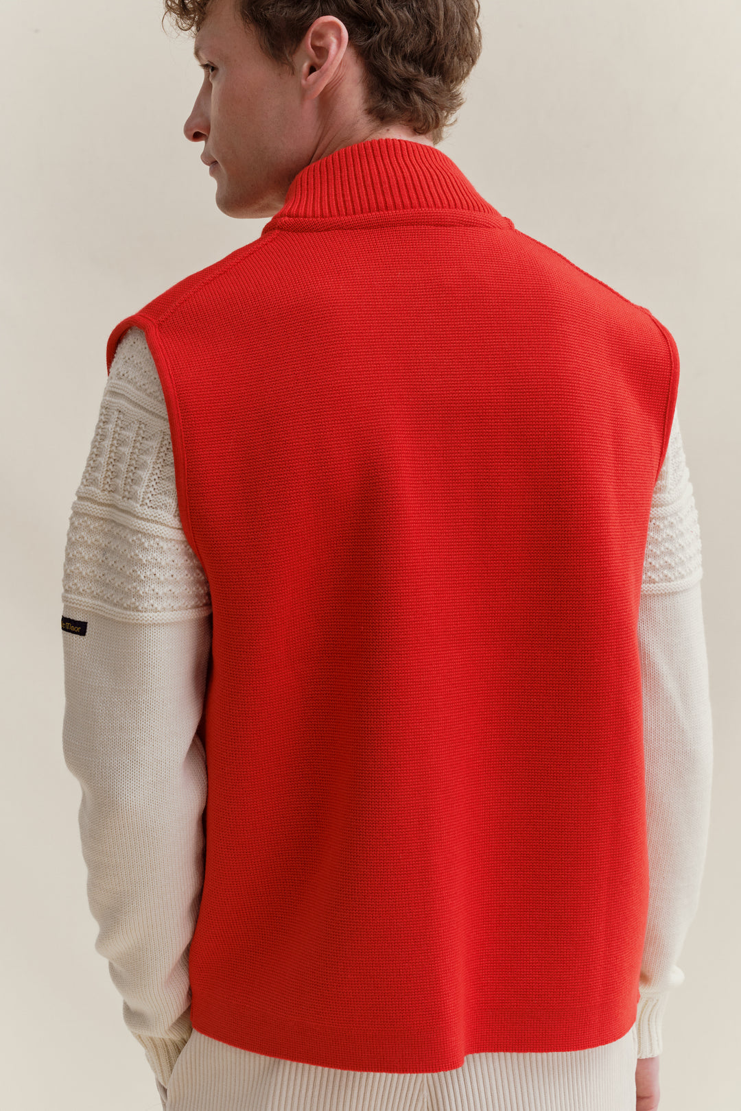 Men's Milano red merino wool zipped vest Le Minor