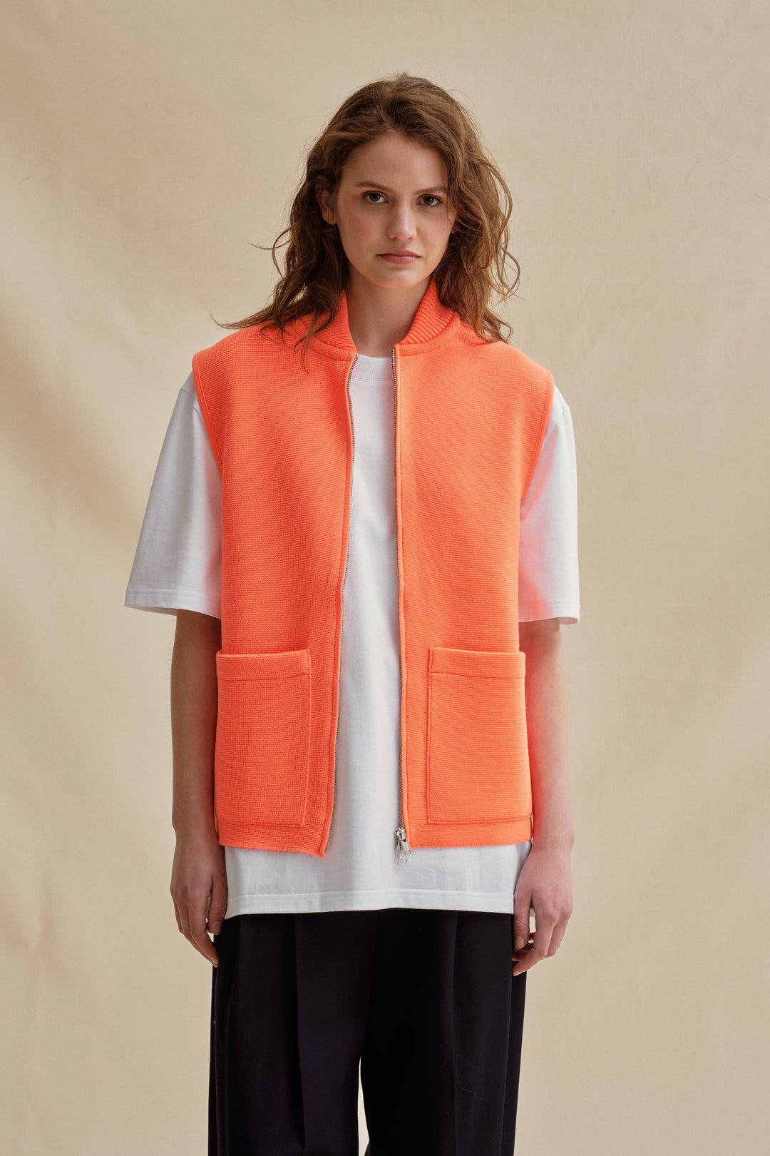 Gilet D'hiver Femme Hixiaohe - Sans Manches - Rembourré - Col Montant - Orange - Taille S