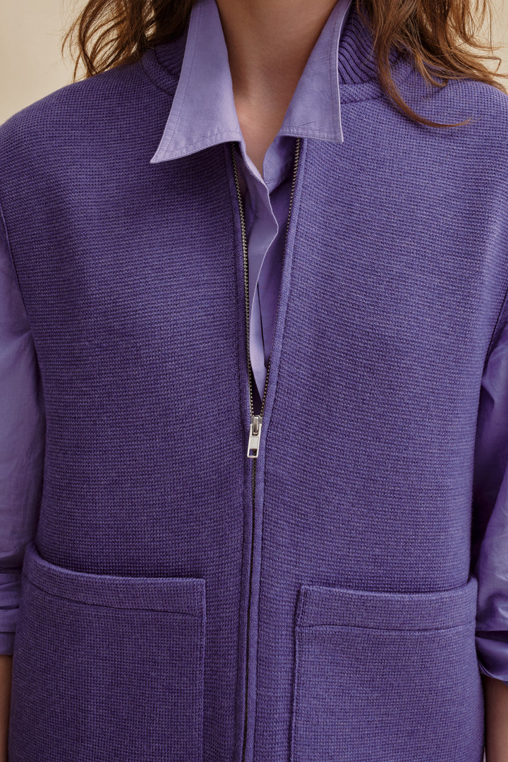 Women's milano knit vest with zip in purple Le Minor
