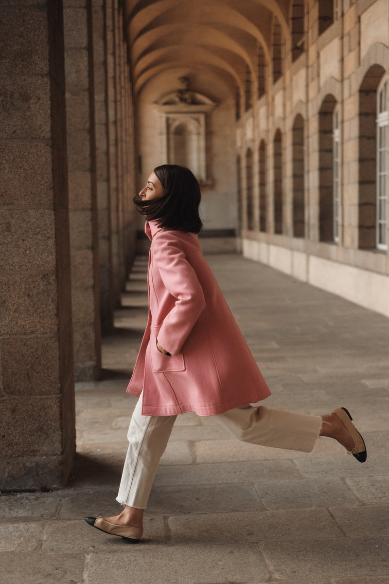 Manteau rose 1976 en laine et cachemire