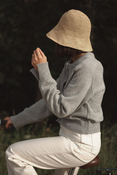 Women's light grey merino wool cardigan