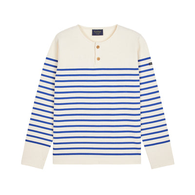 Men's Ecru/Royal Button-down sailor shirt 